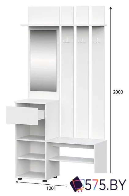 Стенка NN мебель Токио с зеркалом (белый текстурный) в магазине 575.by