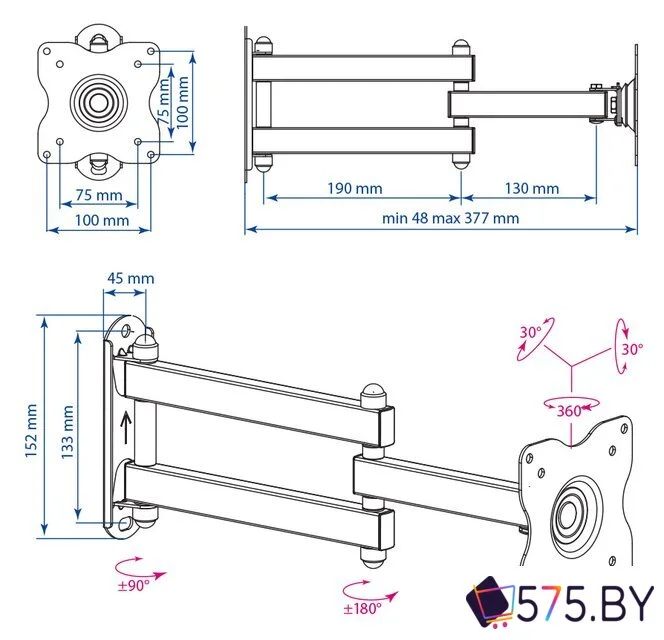 Кронштейн для телевизора Kromax DIX-15W (белый) в магазине 575.by