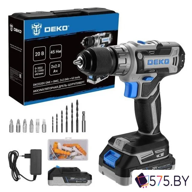 Дрель-шуруповерт Deko DKCD20V One Set63 083-1038 (с 2-мя АКБ, кейс) в магазине 575.by