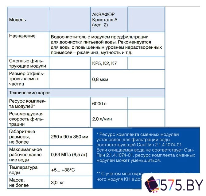 Стационарная система "под мойкой" АКВАФОР Кристалл А (исп. 2) в магазине 575.by