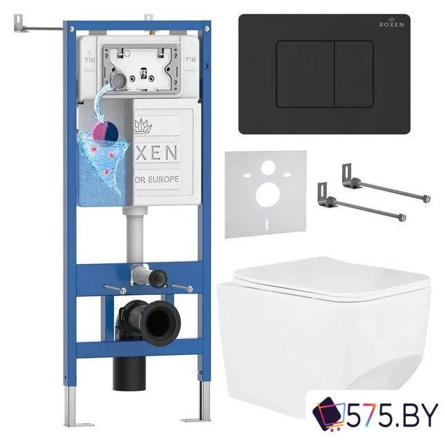 Унитаз подвесной Roxen Boro в комплекте с инсталляцией StounFix Dual Fresh 6 в 1 868498 (кнопка: черный матовая) в магазине 575.by