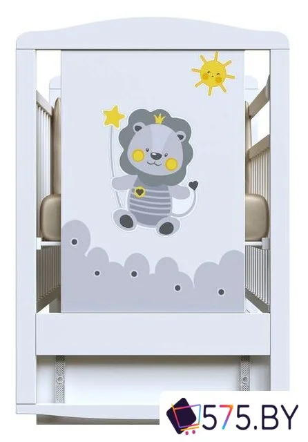 Классическая детская кроватка VDK Happy Lion маятник и ящик (белый) в магазине 575.by