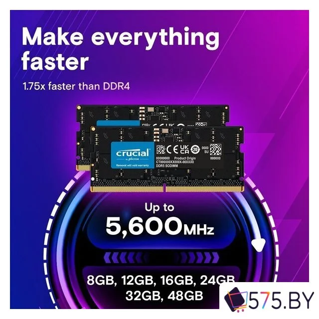 Оперативная память Crucial 8ГБ DDR5 SODIMM 5600 МГц CT8G56C46S5 в магазине 575.by