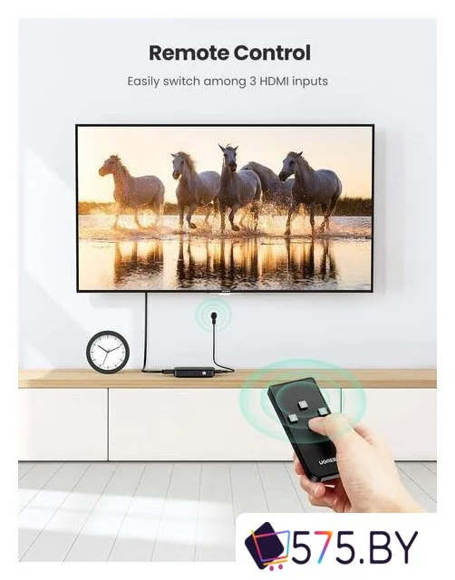 Переключатель Ugreen CM332 80125 4 x HDMI (с пультом ДУ, черный) в магазине 575.by