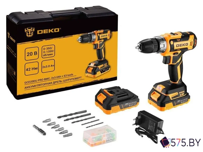 Дрель-шуруповерт Deko GCD20DU PRO Set63 083-1039 (с 2-мя АКБ, кейс) в магазине 575.by