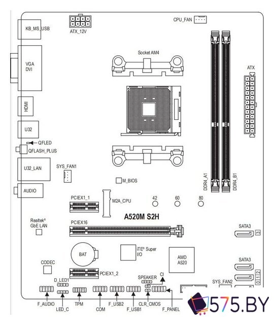 Материнская плата Gigabyte A520M S2H (rev. 1.0) в магазине 575.by