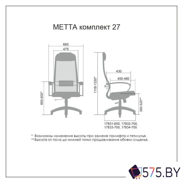 Офисное кресло Metta B 1b 27/K130 PL 17831 (черный) в магазине 575.by