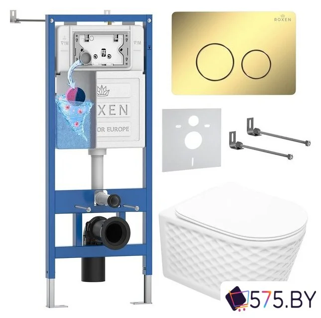 Унитаз подвесной Roxen Vine Tornado в комплекте с инсталляцией StounFix Dual Fresh 6 в 1 868595 (кнопка: сатин матовая) в магазине 575.by