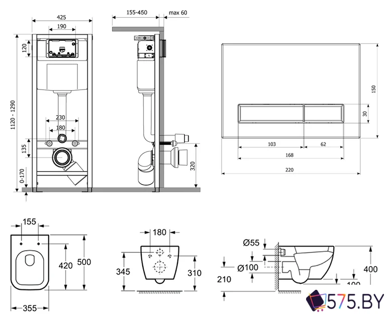 Унитаз подвесной Lavinia Boho Relfix One Rimless 7 в 1 87050166 (черное стекло) в магазине 575.by
