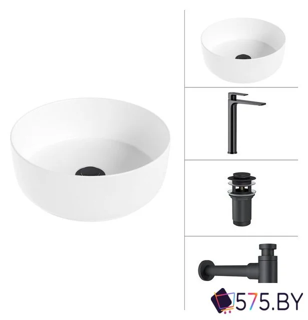 Умывальник Lauter 21499-31 + Reef 21CK8678BS + сифон 21635B + дон.клапан 21190B (черный матовый) в магазине 575.by