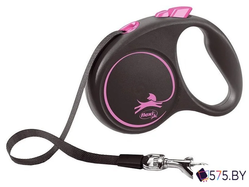 Поводок-рулетка Flexi Black Design M Tape 5 m (розовый) в магазине 575.by