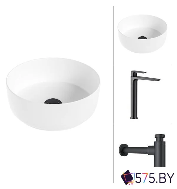 Умывальник Lauter 21499-31 + Reef 21CK8678BS с сифоном 21635B (черный матовый) в магазине 575.by