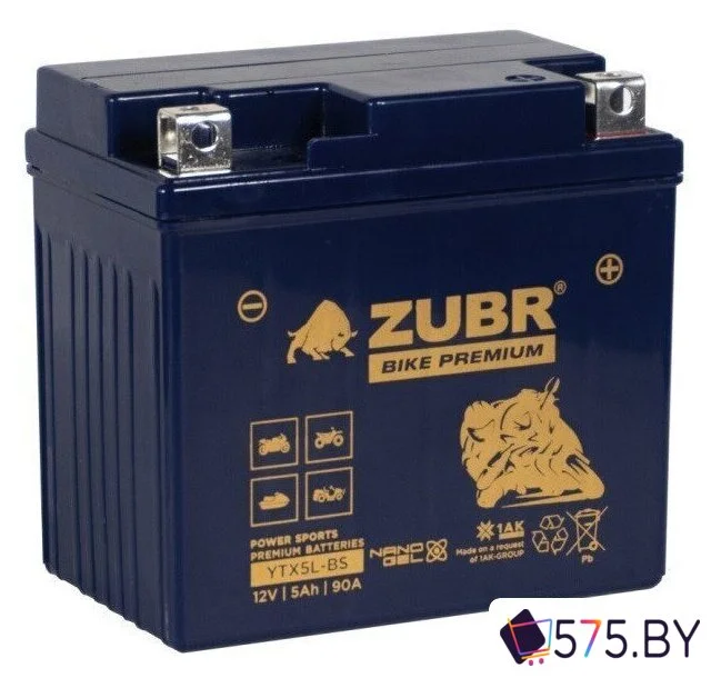 Мотоциклетный аккумулятор Zubr Premium YTX5L-BS R+ (5 А·ч) в магазине 575.by