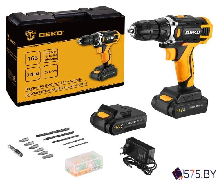 Дрель-шуруповерт Deko Banger 16V 080-1003 (с 2-мя АКБ, кейс, оснастка) в магазине 575.by