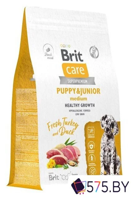 Сухой корм для собак Brit Dog Puppy&Junior Medium Healthy Growth с индейкой и уткой 1.5 кг в магазине 575.by