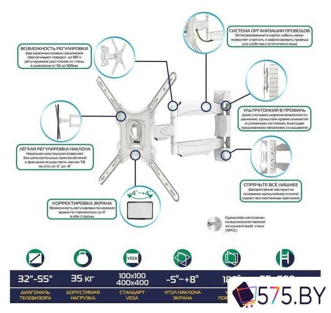 Кронштейн для телевизора Onkron M4 (белый) в магазине 575.by