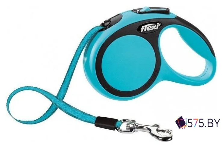 Поводок-рулетка Flexi New Comfort M Tape 5 м (голубой/черный) в магазине 575.by