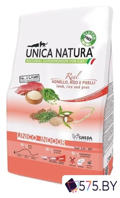 Сухой корм для кошек Unica Natura Unico Indoor с ягненком, рисом и горохом 1.5 кг в магазине 575.by