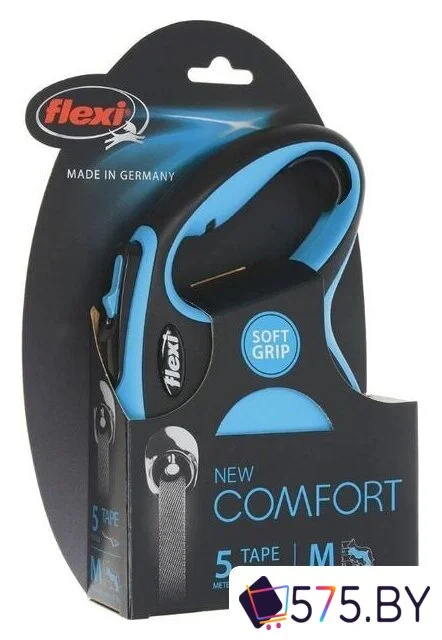 Поводок-рулетка Flexi New Comfort M Tape 5 м (голубой/черный) в магазине 575.by