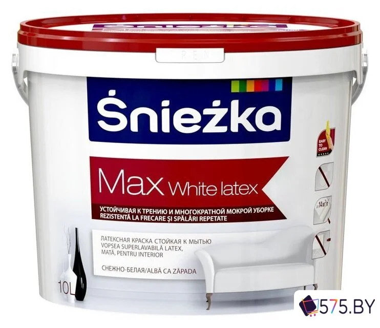Краска Sniezka Max White Latex 10 л (белый) в магазине 575.by