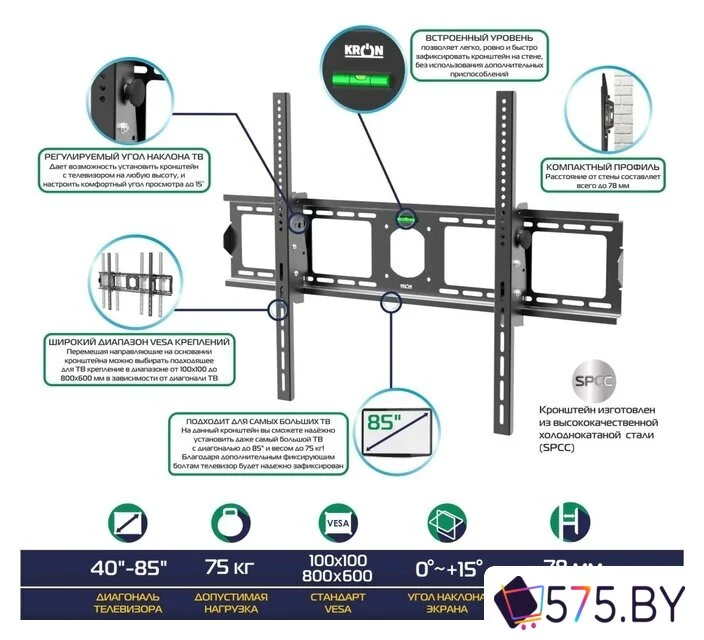 Кронштейн для телевизора Onkron UT4 (черный) в магазине 575.by