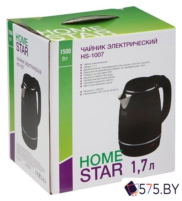 Электрический чайник HomeStar HS-1007 (черный) в магазине 575.by