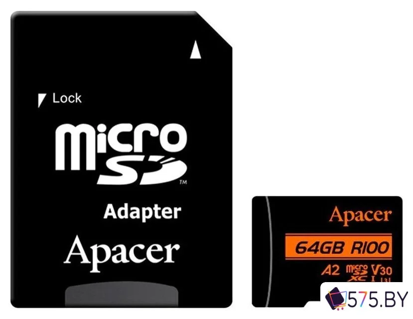 Карта памяти Apacer microSDXC AP64GMCSX10U8-R 64GB (с адаптером) в магазине 575.by