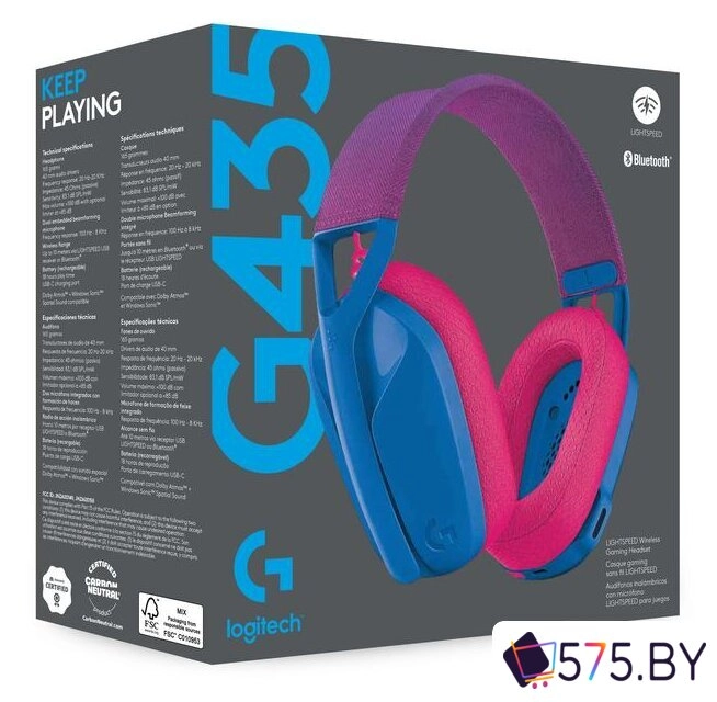 Наушники Logitech G435 Lightspeed (синий/малиновый) в магазине 575.by