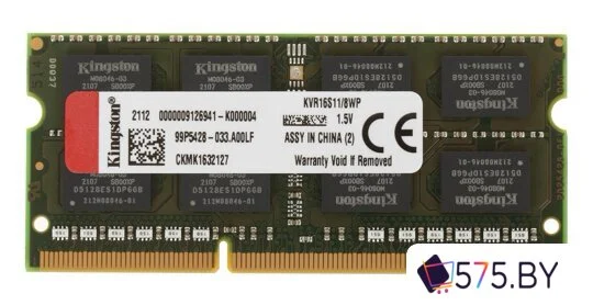 Оперативная память Kingston ValueRAM 8GB DDR3 SODIMM PC3-12800 KVR16S11/8WP в магазине 575.by