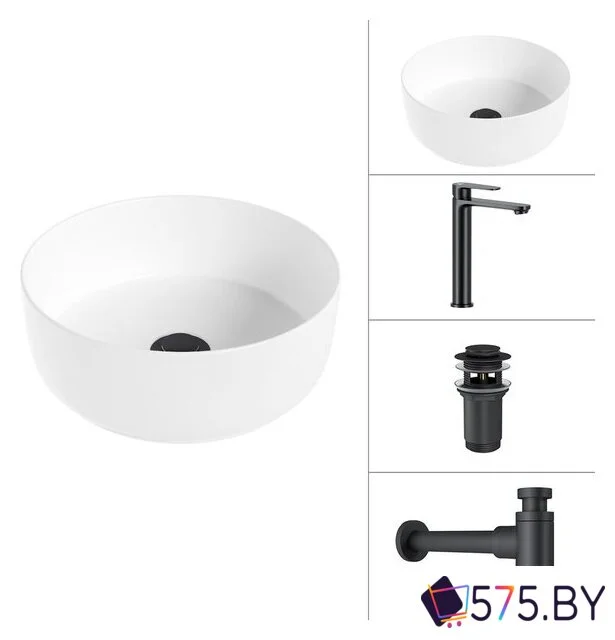 Умывальник Lauter 21499-31 + Moon 21СК8691BS + сифон 21635B + дон.клапан 21190B (черный матовый) в магазине 575.by