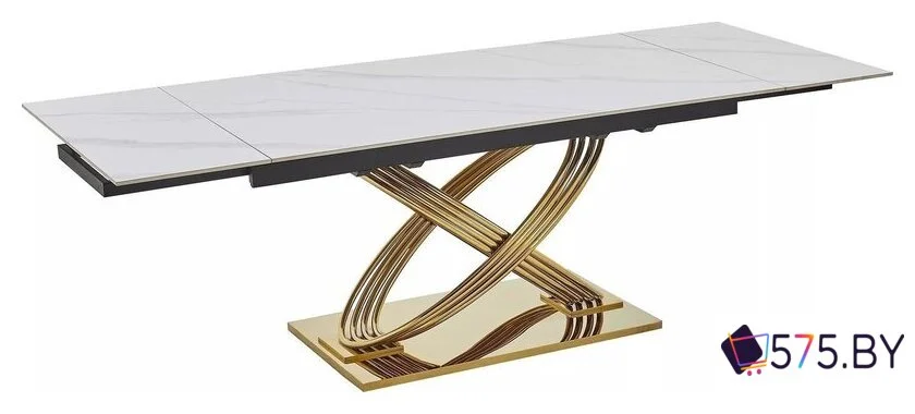Кухонный стол Signal Hermes II 160-240/90 (эффект белого мрамора/золотой) в магазине 575.by