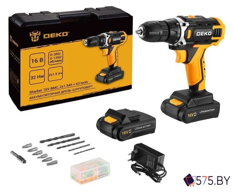 Дрель-шуруповерт Deko Sharker 16V Set 63 083-1041 (с 2-мя АКБ, кейс) в магазине 575.by