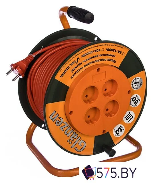 Удлинитель на катушке Glanzen EB-50-006 (50 м, оранжевый) в магазине 575.by