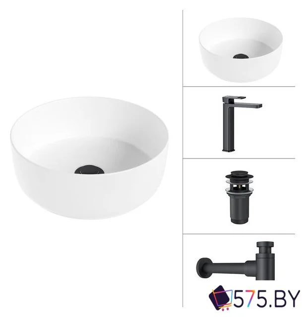 Умывальник Lauter 21499-31 + Cascade 21СК0655BS + сифон 21635B + дон.клапан 21190B (черный матовый) в магазине 575.by