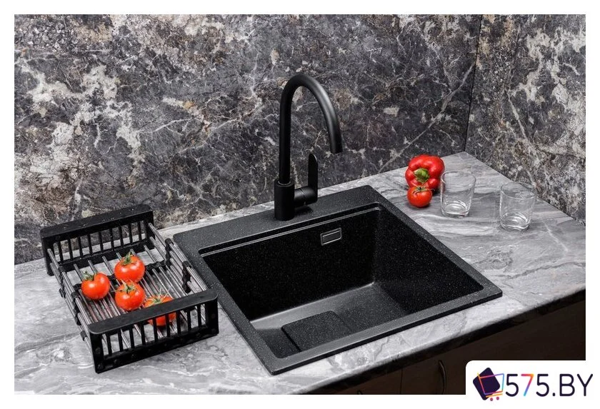 Кухонная мойка Marblan Comfort 50 (черный, с сифоном и колландером) в магазине 575.by