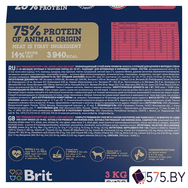 Сухой корм для собак Brit Premium Dog Puppy and Junior Large and Giant курица 15 кг в магазине 575.by