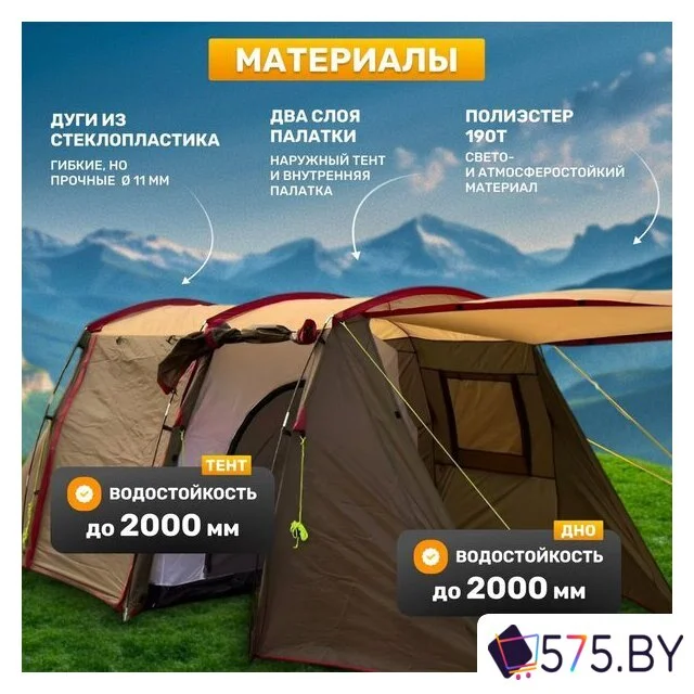 Кемпинговая палатка Sundays ZC-TT105-4 (серебристый/коричневый край) в магазине 575.by