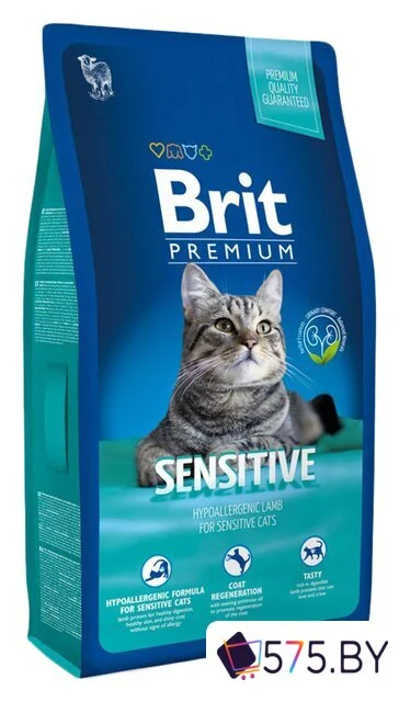 Сухой корм для кошек Brit Premium Sensitive для взрослых кошек с чувствительным пищеварением с ягненком и индейкой 8 кг в магазине 575.by