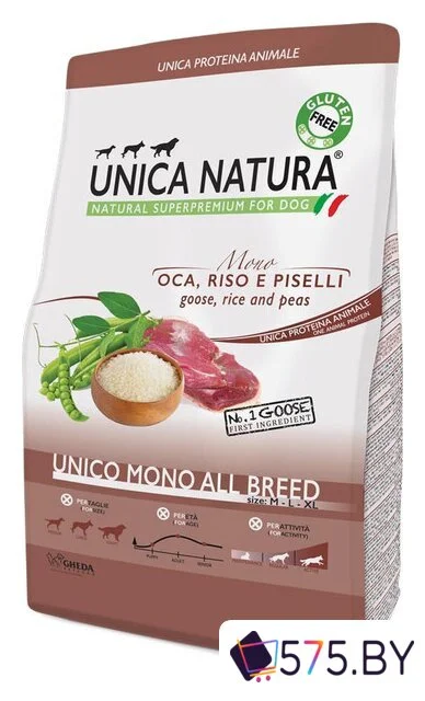 Сухой корм для собак Unica Natura Unico Mono All Breed с гусем, рисом и горохом 12 кг в магазине 575.by