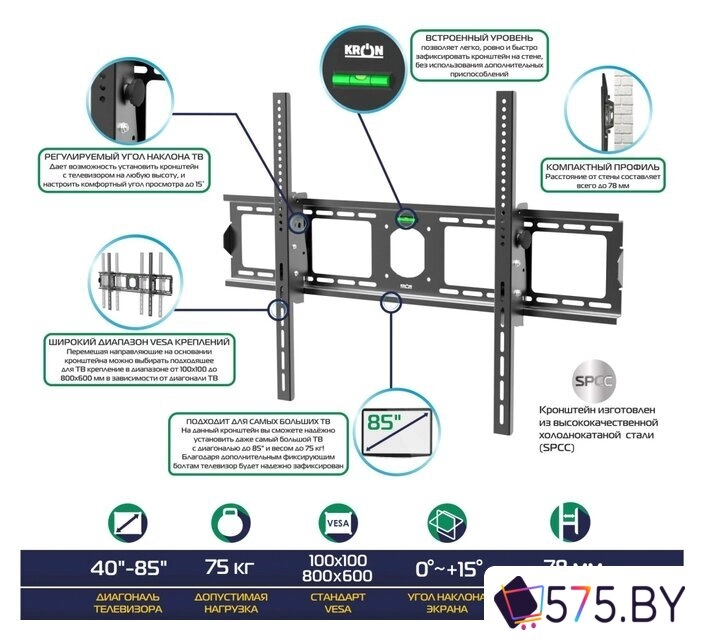 Кронштейн для телевизора Onkron UT4 (черный) в магазине 575.by