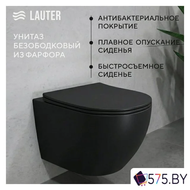 Унитаз подвесной Lauter Augsburg 21109EC + 9400412 (черный матовый с кнопкой смыва) в магазине 575.by