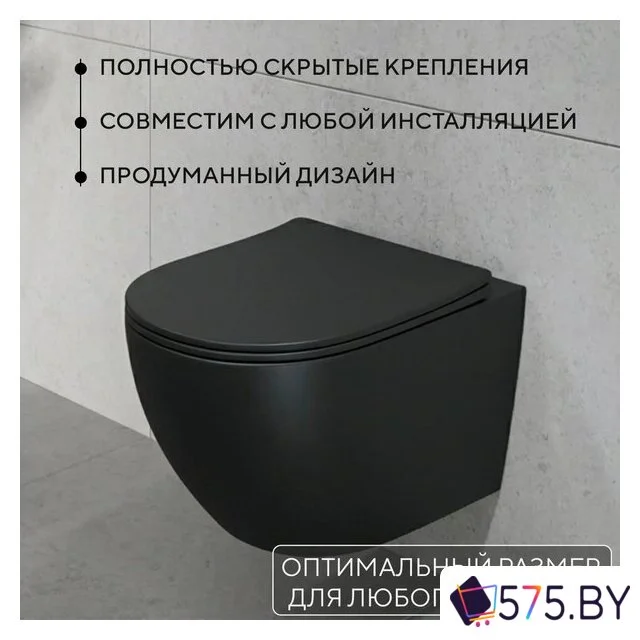 Унитаз подвесной Lauter Augsburg 21109EC + 9400412 (черный матовый с кнопкой смыва) в магазине 575.by