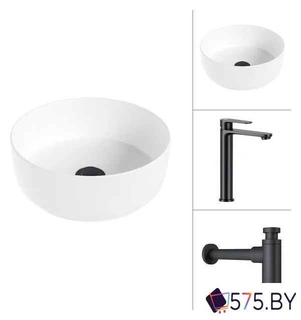 Умывальник Lauter 21499-31 + Moon 21СК8691BS с сифоном 21635B (черный матовый) в магазине 575.by