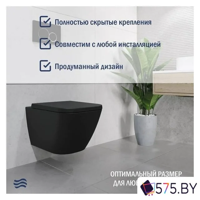 Унитаз подвесной Lauter Nuremberg 21811B + 21901002 (черный, с кнопкой 219704J черный) в магазине 575.by