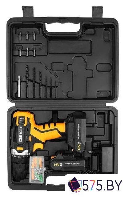 Дрель-шуруповерт Deko Sharker 16V Set 63 083-1041 (с 2-мя АКБ, кейс) в магазине 575.by
