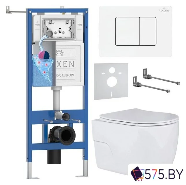 Унитаз подвесной Roxen Porto в комплекте с инсталляцией StounFix Dual Fresh 6 в 1 868535 (кнопка: белый глянцевая) в магазине 575.by