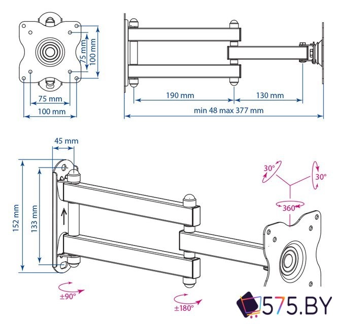 Кронштейн для телевизора Kromax DIX-15W (белый) в магазине 575.by