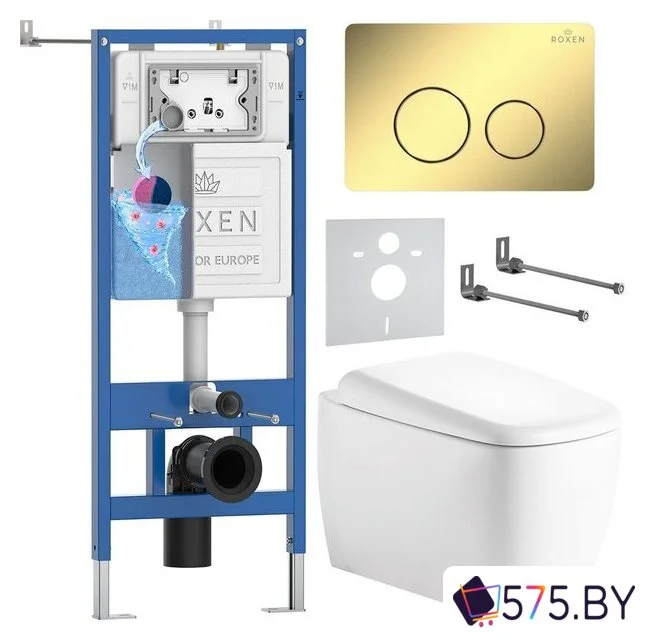 Унитаз подвесной Roxen Martin в комплекте с инсталляцией StounFix Dual Fresh 6 в 1 868486 (кнопка: золото) в магазине 575.by