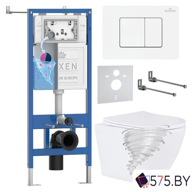 Унитаз подвесной Roxen Antares Tornado в комплекте с инсталляцией StounFix Dual Fresh 6 в 1 868550 (кнопка: белый глянцевая) в магазине 575.by