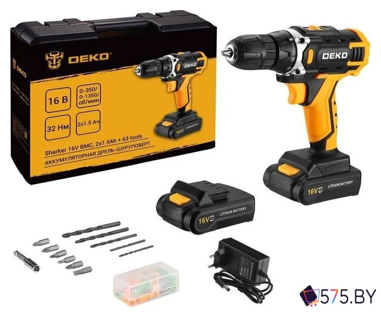 Дрель-шуруповерт Deko Sharker 16V Set 63 083-1041 (с 2-мя АКБ, кейс) в магазине 575.by